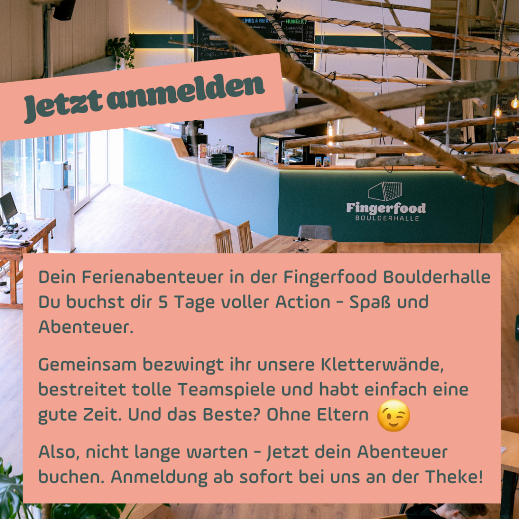 Fingerfood-Ferienfreizeit – Action und Abenteuer für Kinder in der Boulderhalle